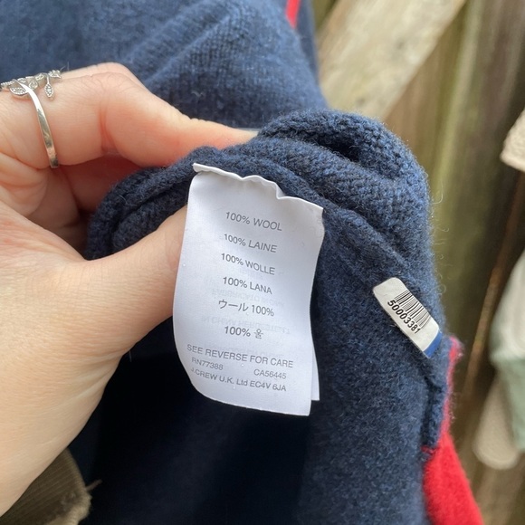 J. Crew 100% Wool Navy and Red Striped Sailor Style Pull Over Sweater - Picture 5 of 7